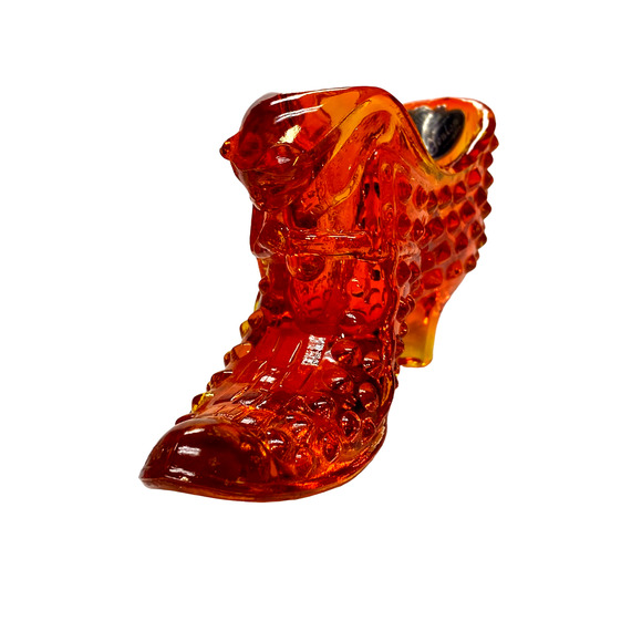 Vintage Fenton Glass Cat Slipper Amberina Hobnail Glass Shoe 1957-1971 Label - Picture 6 of 11